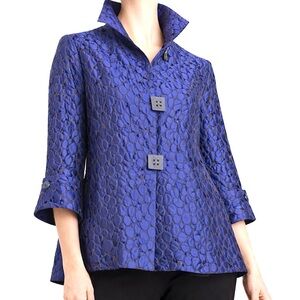 Moonlight XL Royal Blue Artwear Jacquard Evening Jacket Bell Sleeve Ruffle USA
